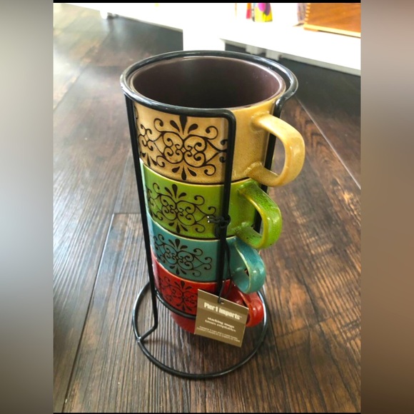 Pier 1 stackable mug set with stand - NWT - Picture 1 of 4